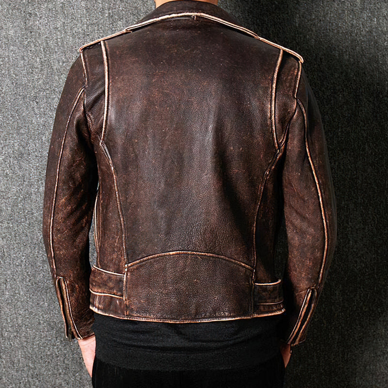 CLEARANCE / Luxury Vintage American Biker Genuine Leather Jacket / Cowhide Brown Motorcycle Jacket - HARD'N'HEAVY