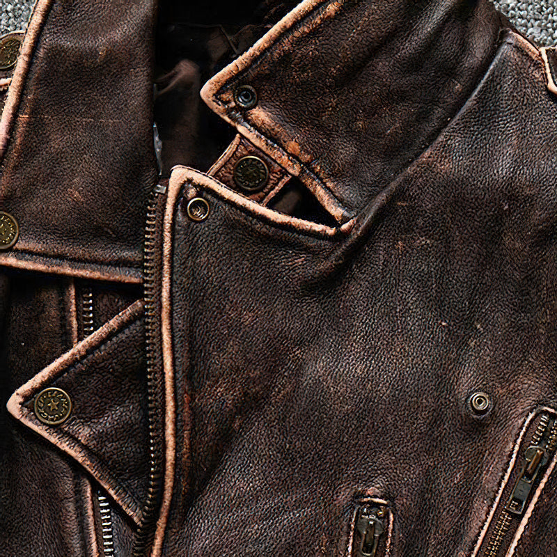 CLEARANCE / Luxury Vintage American Biker Genuine Leather Jacket / Cowhide Brown Motorcycle Jacket - HARD'N'HEAVY