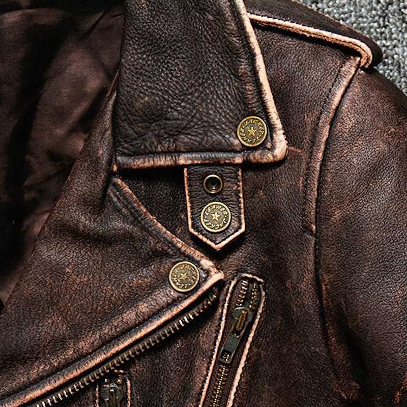 CLEARANCE / Luxury Vintage American Biker Genuine Leather Jacket / Cowhide Brown Motorcycle Jacket - HARD'N'HEAVY