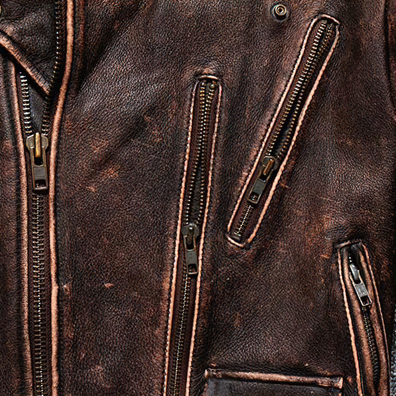 CLEARANCE / Luxury Vintage American Biker Genuine Leather Jacket / Cowhide Brown Motorcycle Jacket - HARD'N'HEAVY
