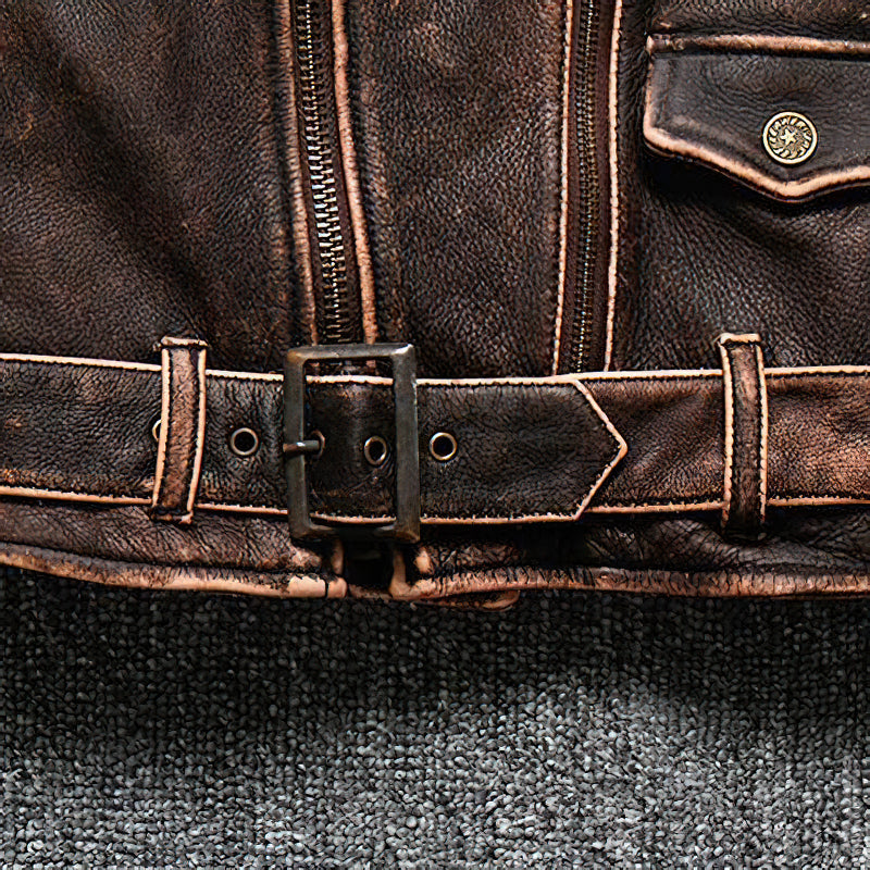 CLEARANCE / Luxury Vintage American Biker Genuine Leather Jacket / Cowhide Brown Motorcycle Jacket - HARD'N'HEAVY