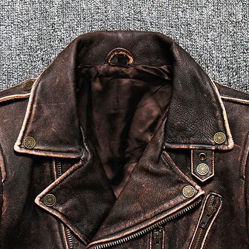 CLEARANCE / Luxury Vintage American Biker Genuine Leather Jacket / Cowhide Brown Motorcycle Jacket - HARD'N'HEAVY
