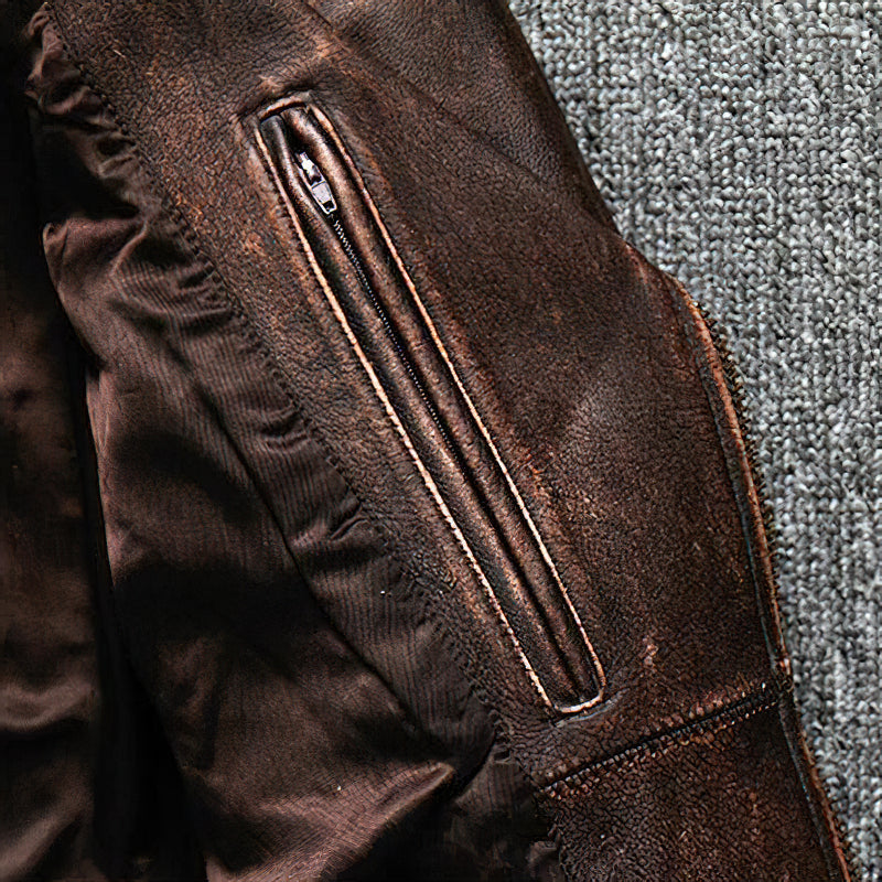 CLEARANCE / Luxury Vintage American Biker Genuine Leather Jacket / Cowhide Brown Motorcycle Jacket - HARD'N'HEAVY