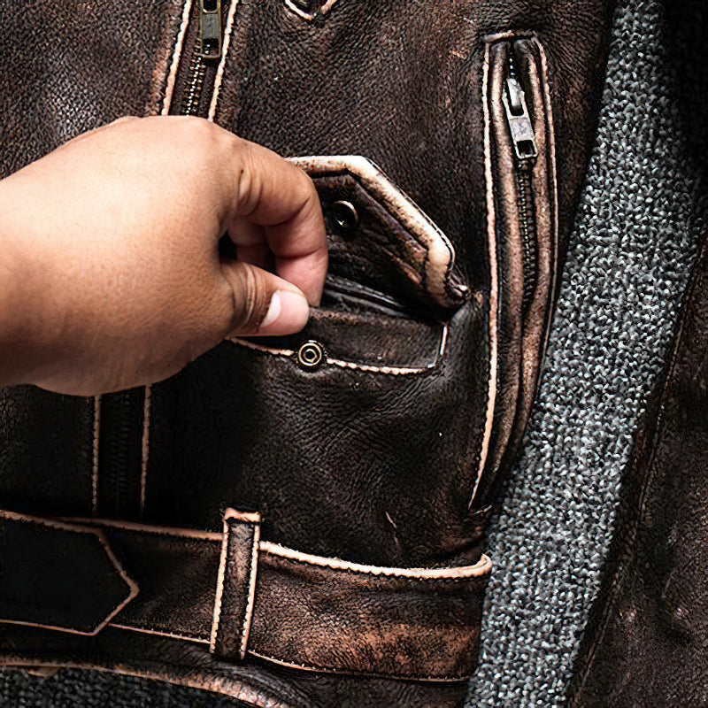 CLEARANCE / Luxury Vintage American Biker Genuine Leather Jacket / Cowhide Brown Motorcycle Jacket - HARD'N'HEAVY