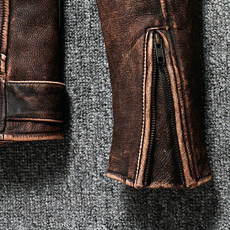 CLEARANCE / Luxury Vintage American Biker Genuine Leather Jacket / Cowhide Brown Motorcycle Jacket - HARD'N'HEAVY