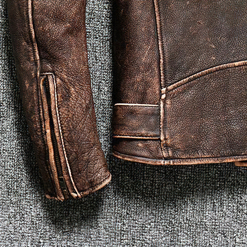 CLEARANCE / Luxury Vintage American Biker Genuine Leather Jacket / Cowhide Brown Motorcycle Jacket - HARD'N'HEAVY