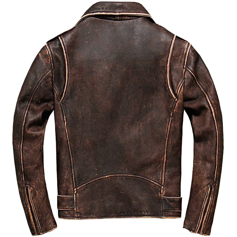 CLEARANCE / Luxury Vintage American Biker Genuine Leather Jacket / Cowhide Brown Motorcycle Jacket - HARD'N'HEAVY