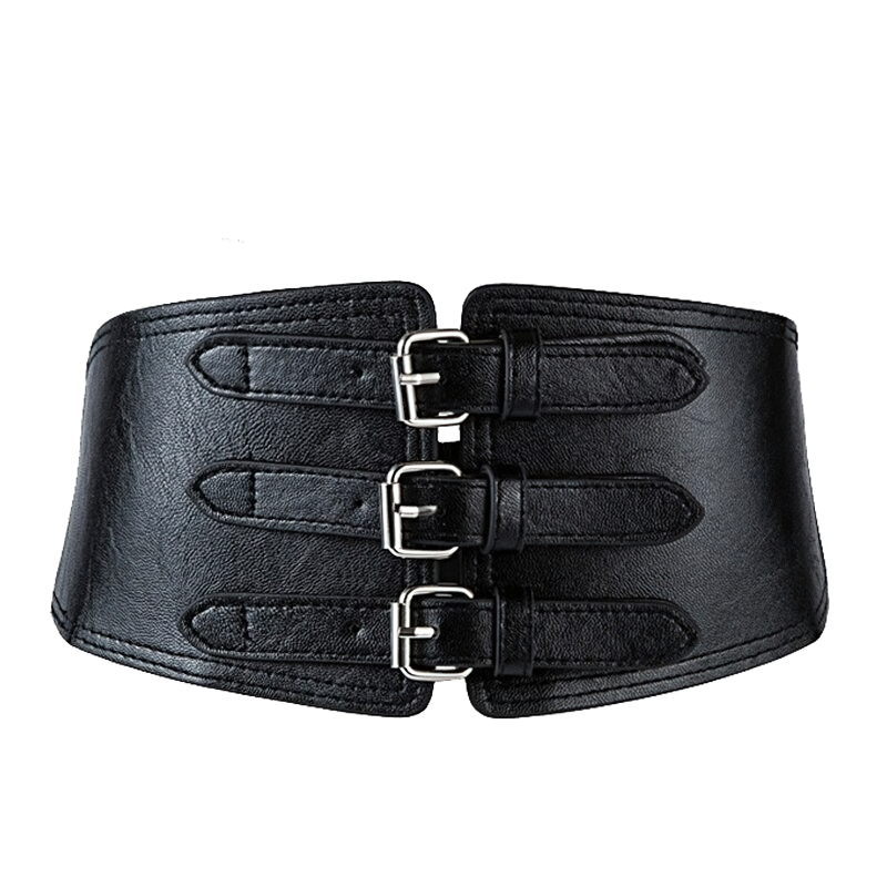 Luxury wide faux leather belt for women with stylish buckle design, perfect for casual outfits.