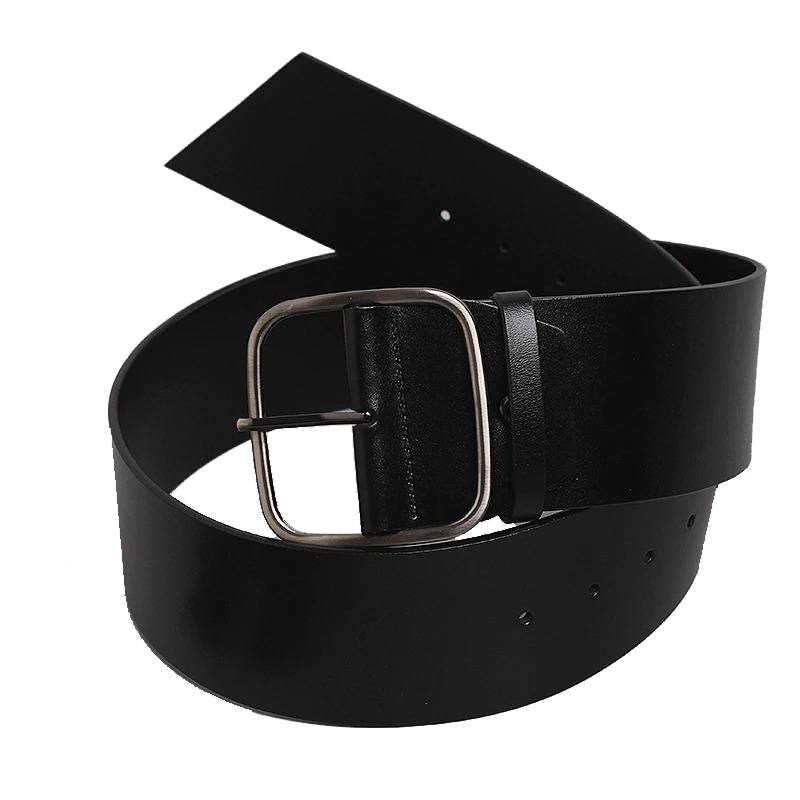 Luxury wide black leather belt for women with metal buckle, perfect accessory for various outfits.