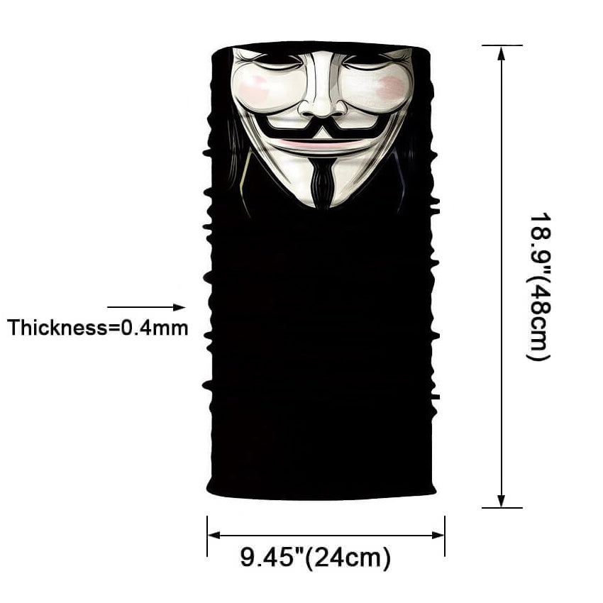 Magic Scarf-Balaclava with Vendetta ghost skull design, perfect for bikers, cosplayers, and winter sports.
