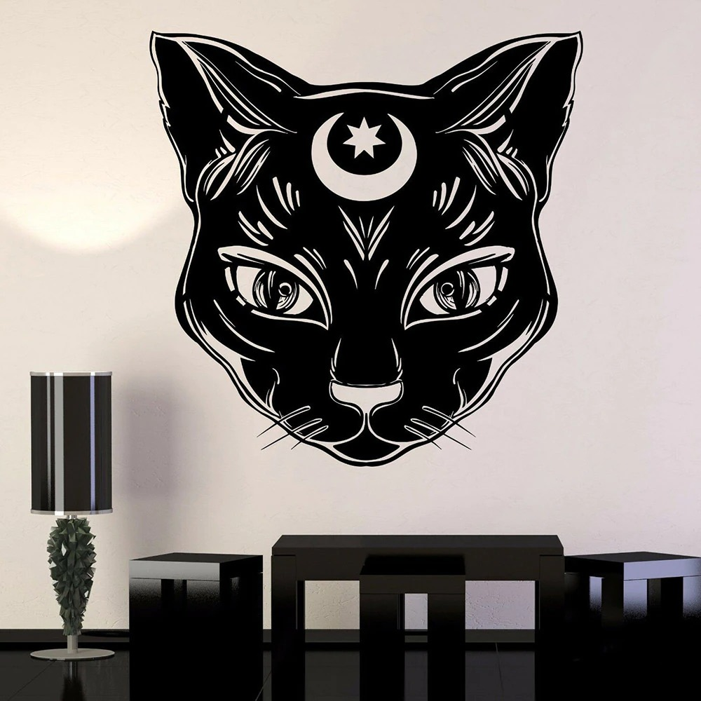 Magic Wall Decal Black Cat and Moon / Decoration Stickers for Vinyl Wall Paper - HARD'N'HEAVY