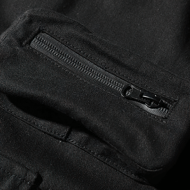 Male Black Elastic Waist Spliced Joggers / Casual Pockets Cargo Pants / Fashion Men's Clothing