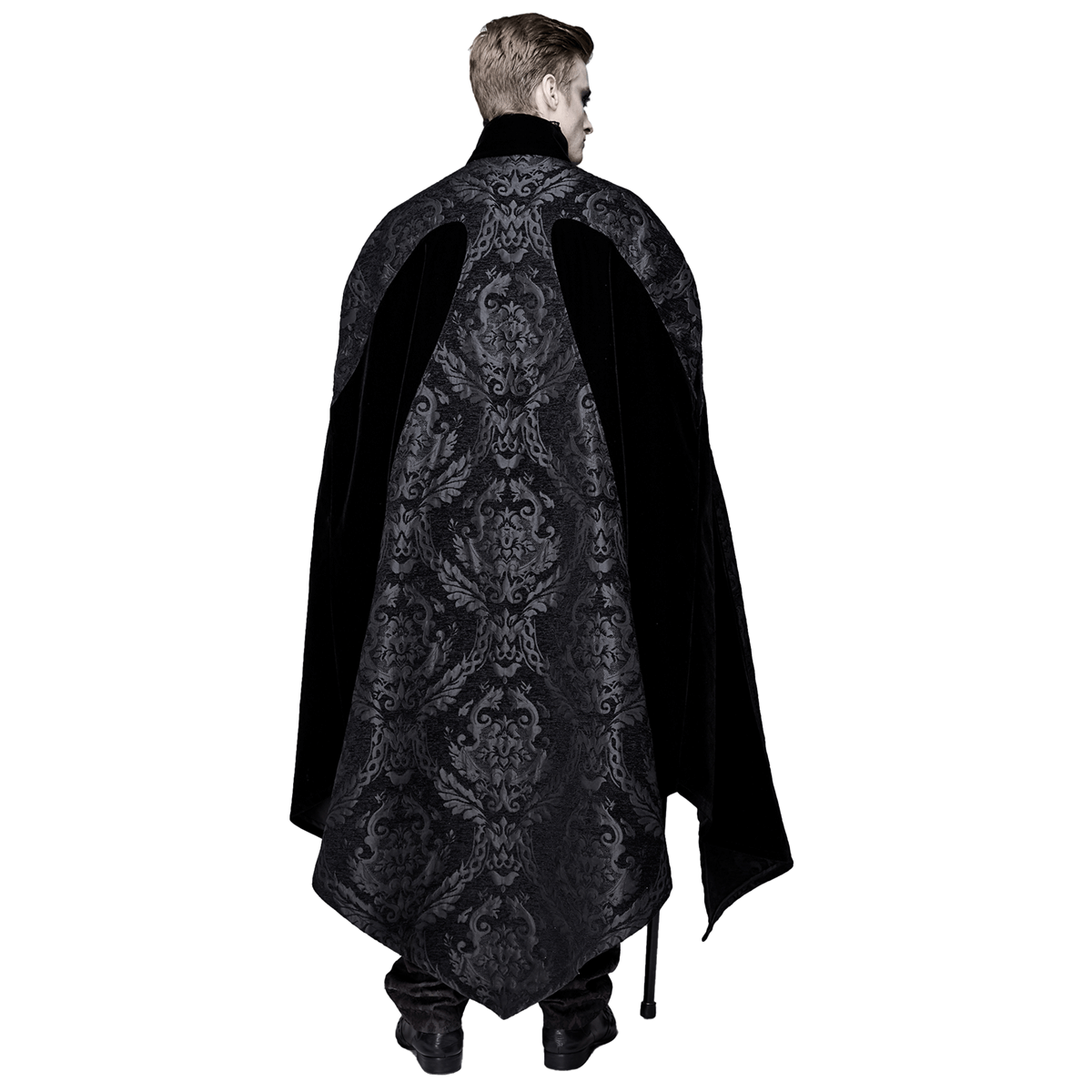 Male Black Long Cloak with Stand-Up Collar / Men's Cloak With Removable Cross & Medallion Necklace - HARD'N'HEAVY
