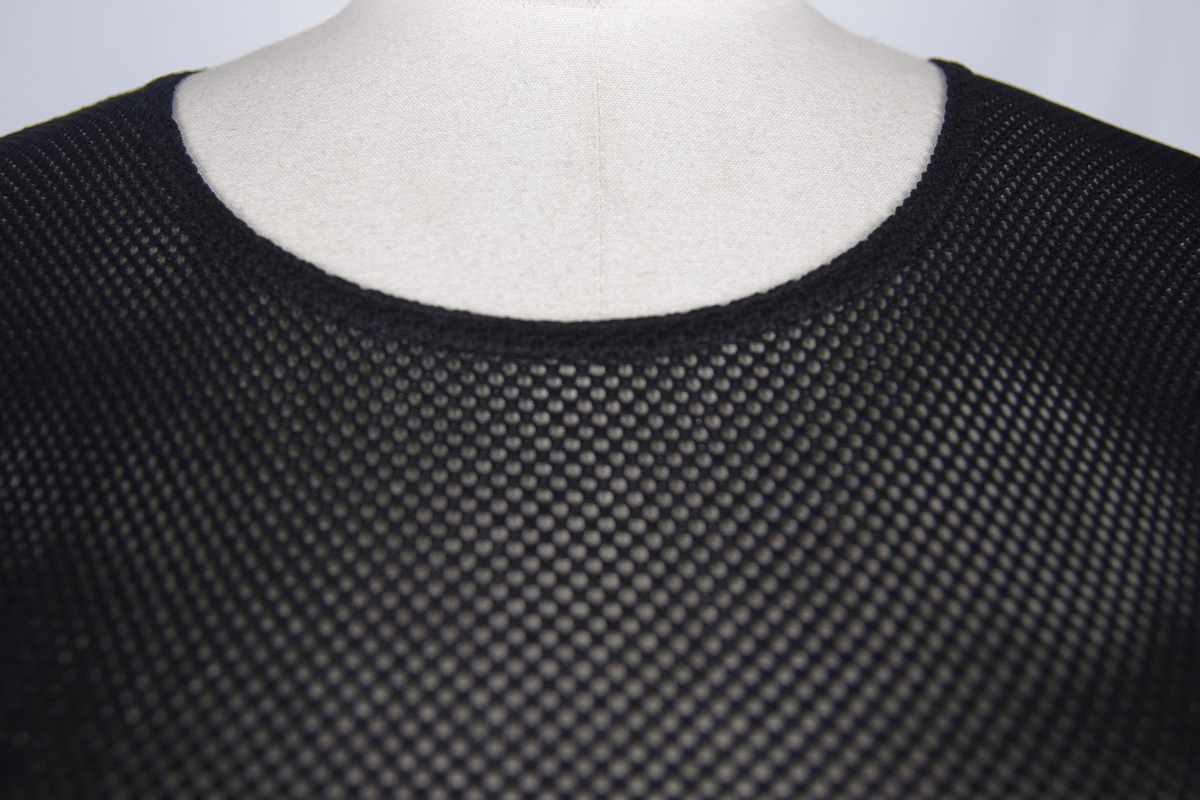 Male Black Mesh Long Sleeves top / Gothic Men's Transparent Tops With Lace-up On The Sides - HARD'N'HEAVY