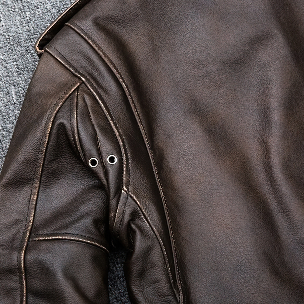 Male Brown Biker‘s Slim Jacket In Rock Style / Men's Motorcycle Genuine Leather Jackets - HARD'N'HEAVY