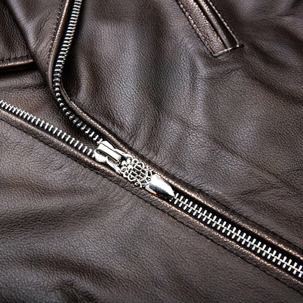 Male Brown Biker‘s Slim Jacket In Rock Style / Men's Motorcycle Genuine Leather Jackets - HARD'N'HEAVY