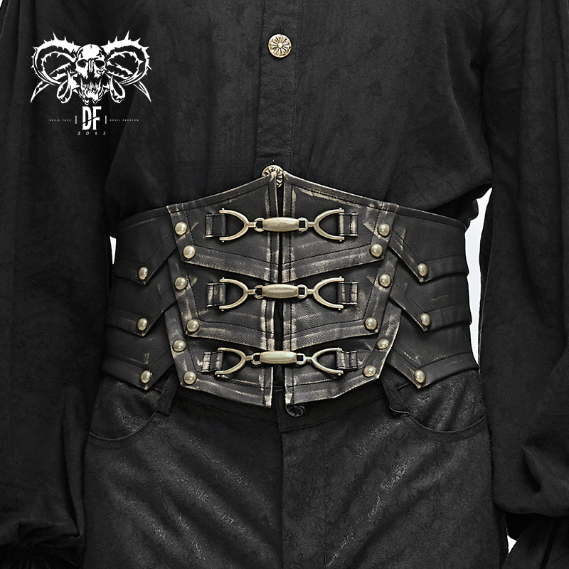 Gothic vintage men's wide belt with metal buckles and elegant design, perfect for stylish outfits.