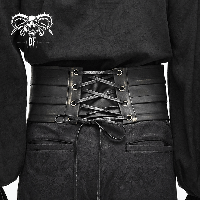 Gothic style black waist belt with lace-up design, perfect for creating vintage-inspired outfits.