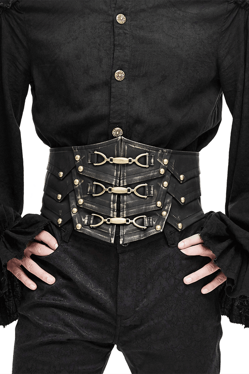 Brauner PU-Ledergürtel für Männer mit Metallschnalle im Gothic-Stil / breiter Vintage-Bund für Männer
