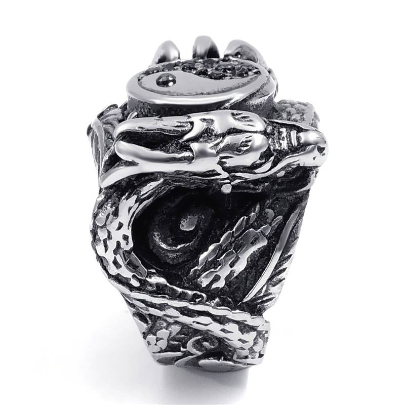Men's stainless steel dragon claw ring, unique alternative biker jewelry with intricate design.