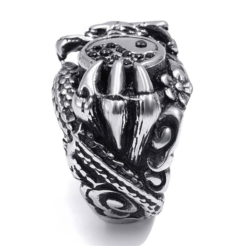 Stylish male dragon claw biker ring in 316L stainless steel, perfect alternative fashion jewelry for men.