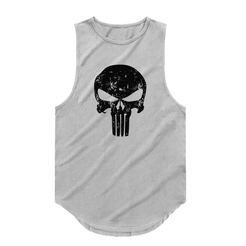 Male Fashion Gym Tank Top with Skull Printed / Bodybuilding Fitness Sleeveless Top for Men - HARD'N'HEAVY