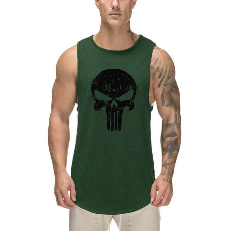 Male Fashion Gym Tank Top with Skull Printed / Bodybuilding Fitness Sleeveless Top for Men - HARD'N'HEAVY