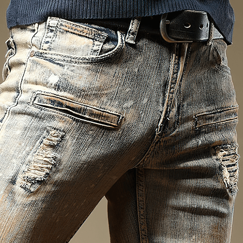 Male Fashion Zipper Slim Jeans / Punk Rock Creative Patchwork Denim Pants