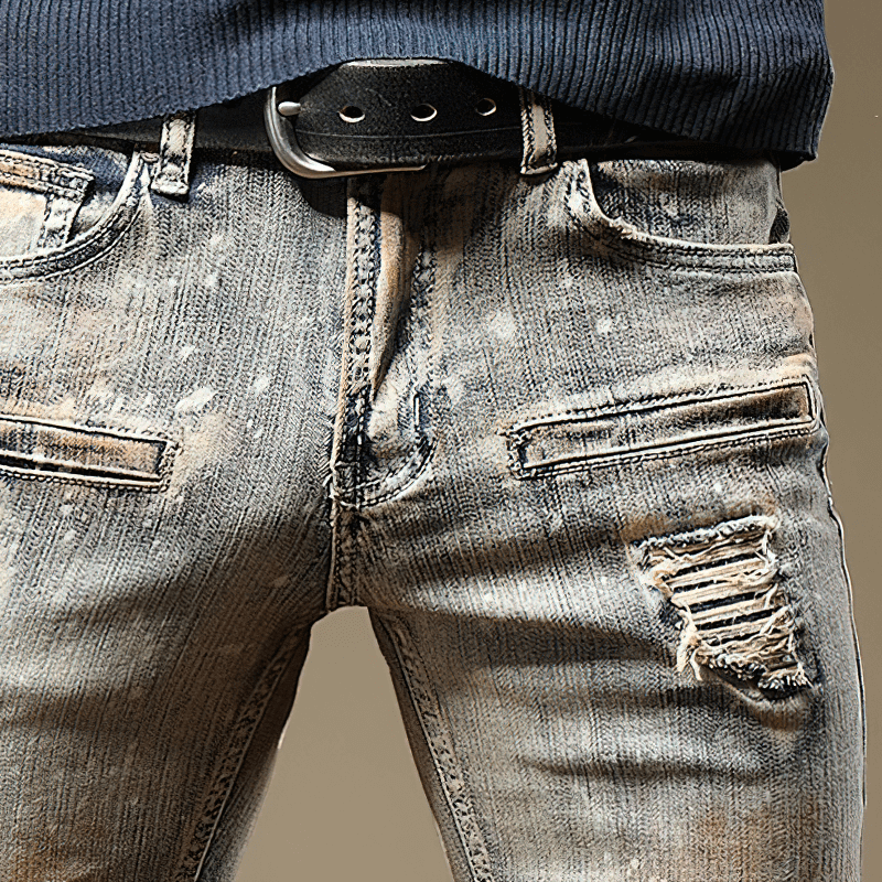 Male Fashion Zipper Slim Jeans / Punk Rock Creative Patchwork Denim Pants
