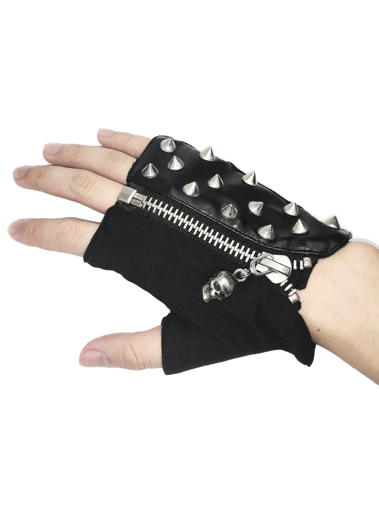 Fingerless punk gloves for men with silver spikes and zipper detail, perfect for a bold motorcycle style.