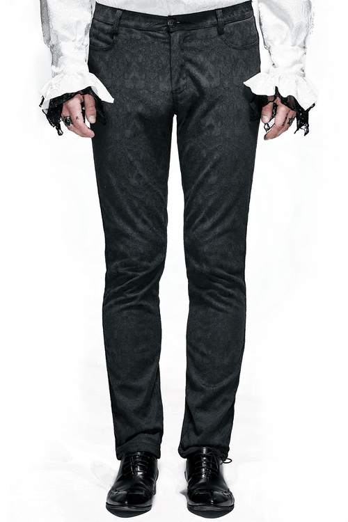 Pantalon droit ajusté masculin avec fermeture éclair/pantalon long noir gothique pour hommes