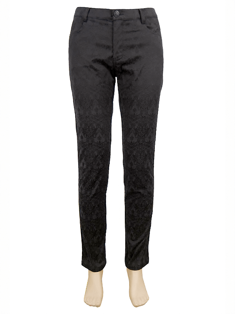 Gothic black fitted straight trousers for men, featuring a vintage design and elegant detailing.