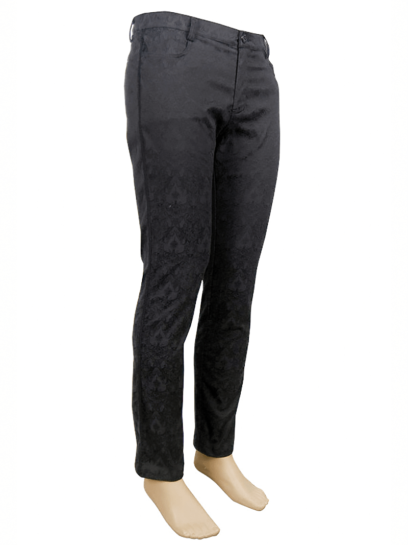 Gothic black fitted straight trousers for men, showcasing elegant vintage style and zipper detail, perfect for gothic wardrobes.