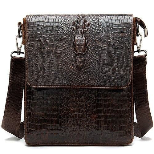 Male Genuine Leather Bag with Cocrodile Pattern / Fashion Shoulder Messenger Bags for Men - HARD'N'HEAVY