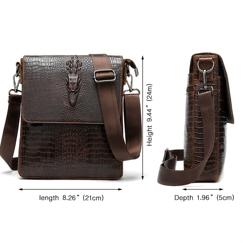 Male Genuine Leather Bag with Cocrodile Pattern / Fashion Shoulder Messenger Bags for Men - HARD'N'HEAVY