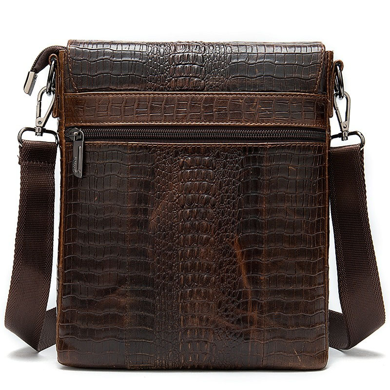 Stylish men's genuine leather bag with crocodile pattern, perfect for casual wear and equipped with a comfortable shoulder strap.
