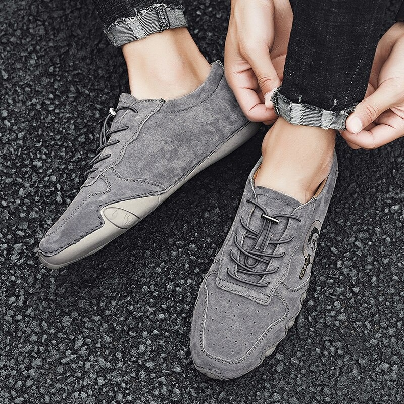 Male Genuine Leather Casual Sneakers / Light and Soft Comfortable Walking Flats Men Shoes - HARD'N'HEAVY