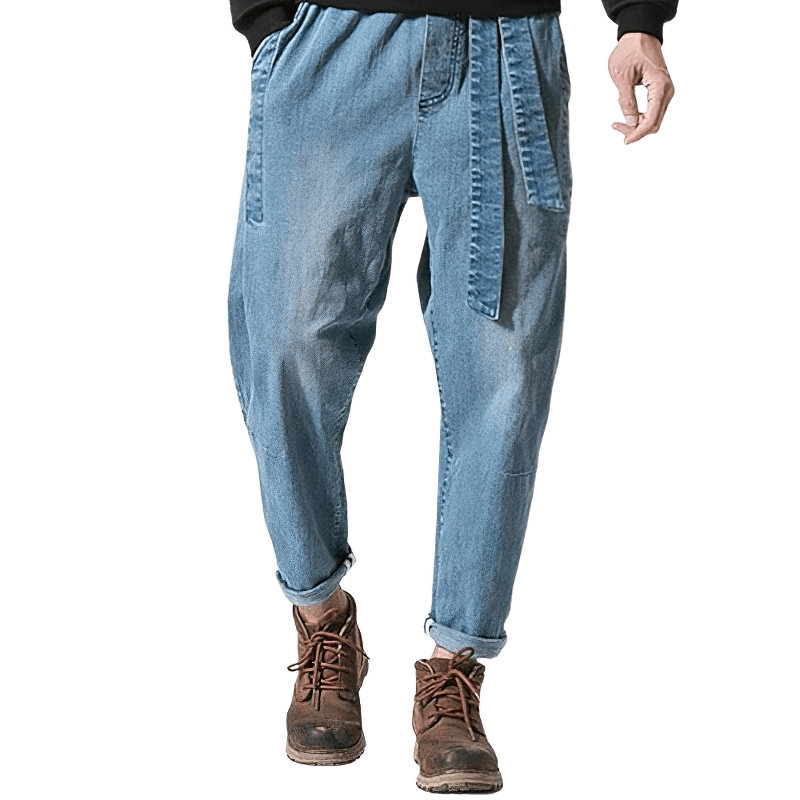 Male Loose Denim Pants with Belt / Casual Comfortable Jeans in Different Colors for You
