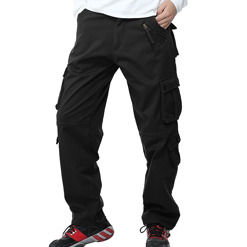 Men's black military cargo pants featuring multiple pockets, ideal for outdoor adventures or casual wear.