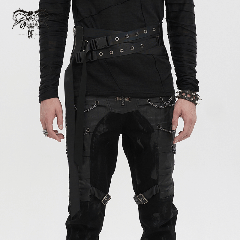 Men's punk eyelet buckled decussate belt showcasing a bold, alternative style with adjustable features.