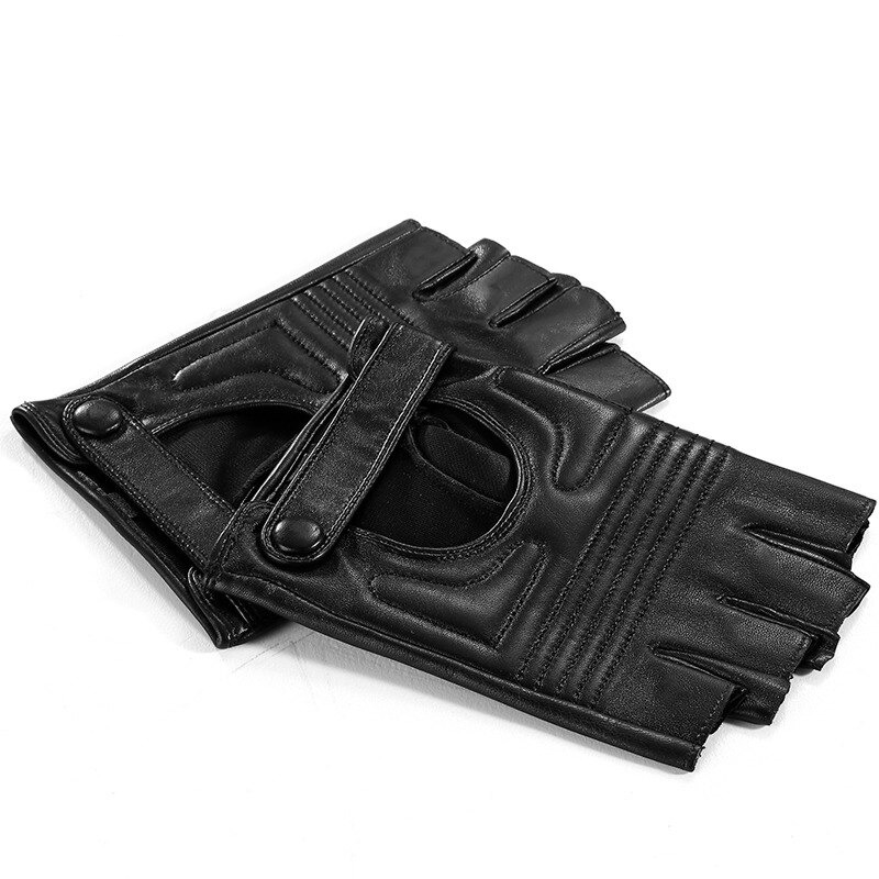 Black male leather fingerless gloves in punk style, perfect for adding a bold touch to your outfit.