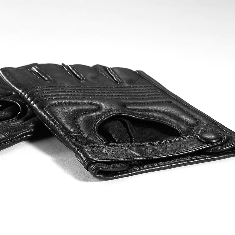 Black male leather fingerless gloves in punk style, showcasing quality craftsmanship and modern design.