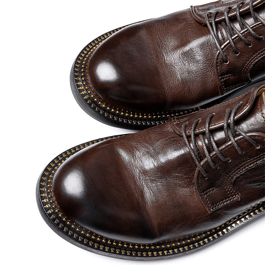 Elegant soft leather Oxford shoes in dark brown with round toe and detailed stitching, perfect for retro style.