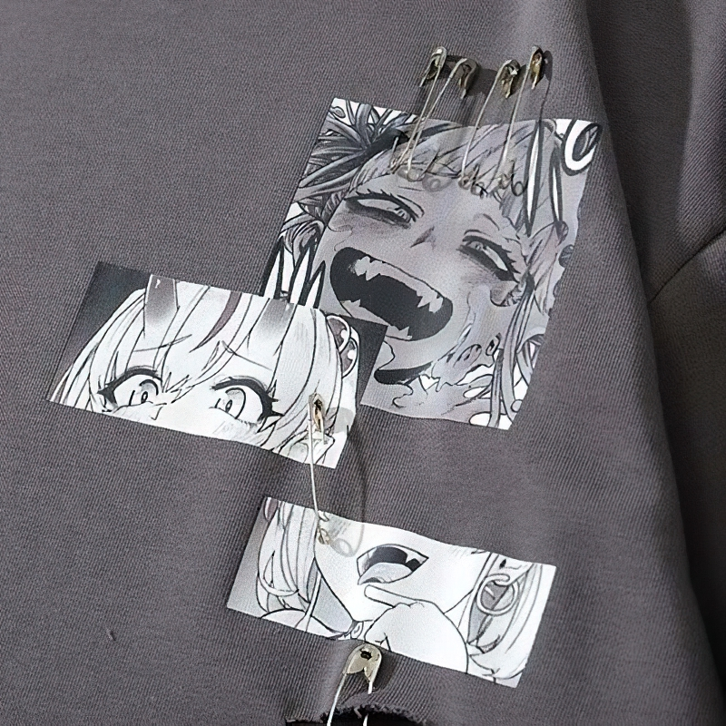 Male Thin Sweatshirt with Chain and Comics Anime Design / Casual Loose Clothing for Men - HARD'N'HEAVY