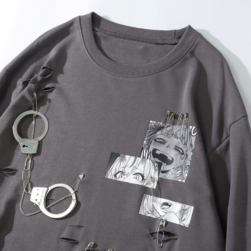 Male Thin Sweatshirt with Chain and Comics Anime Design / Casual Loose Clothing for Men - HARD'N'HEAVY
