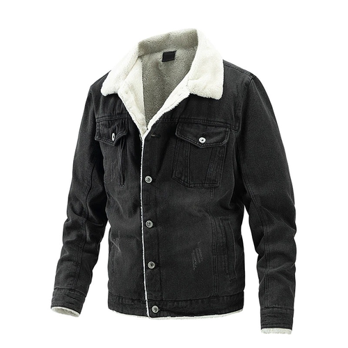 Male Vintage Winter Turn-down Collar Jacket / Denim Warm Jackets in With Pockets