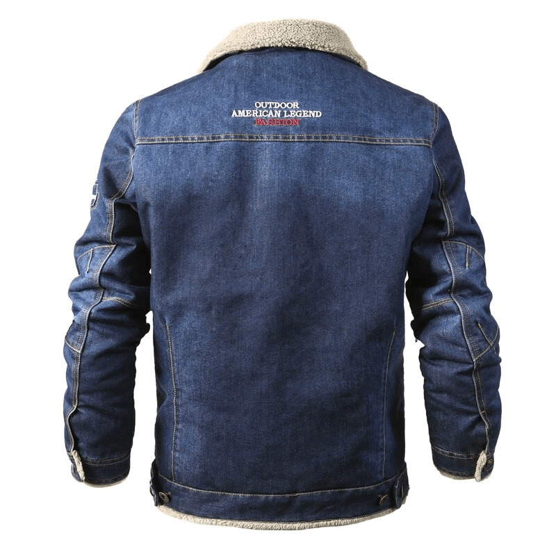Male Warm Denim Jacket with Buttons / Fashion Multi-Pockets Loose Jacket for Men