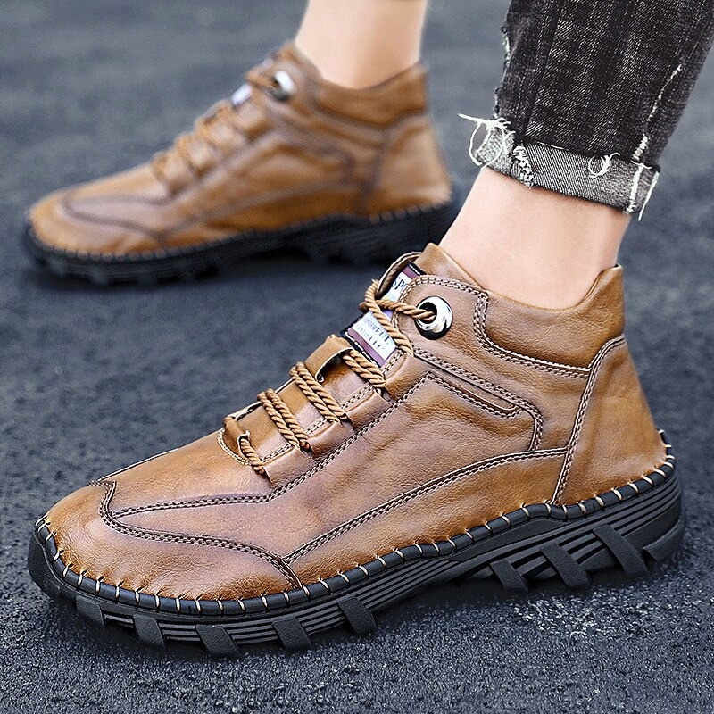Male Warm Real Leather Boots on Lace-Up / Casual Designing Footwear for Men - HARD'N'HEAVY