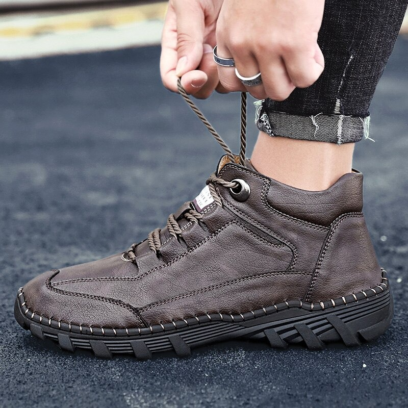 Male Warm Real Leather Boots on Lace-Up / Casual Designing Footwear for Men - HARD'N'HEAVY