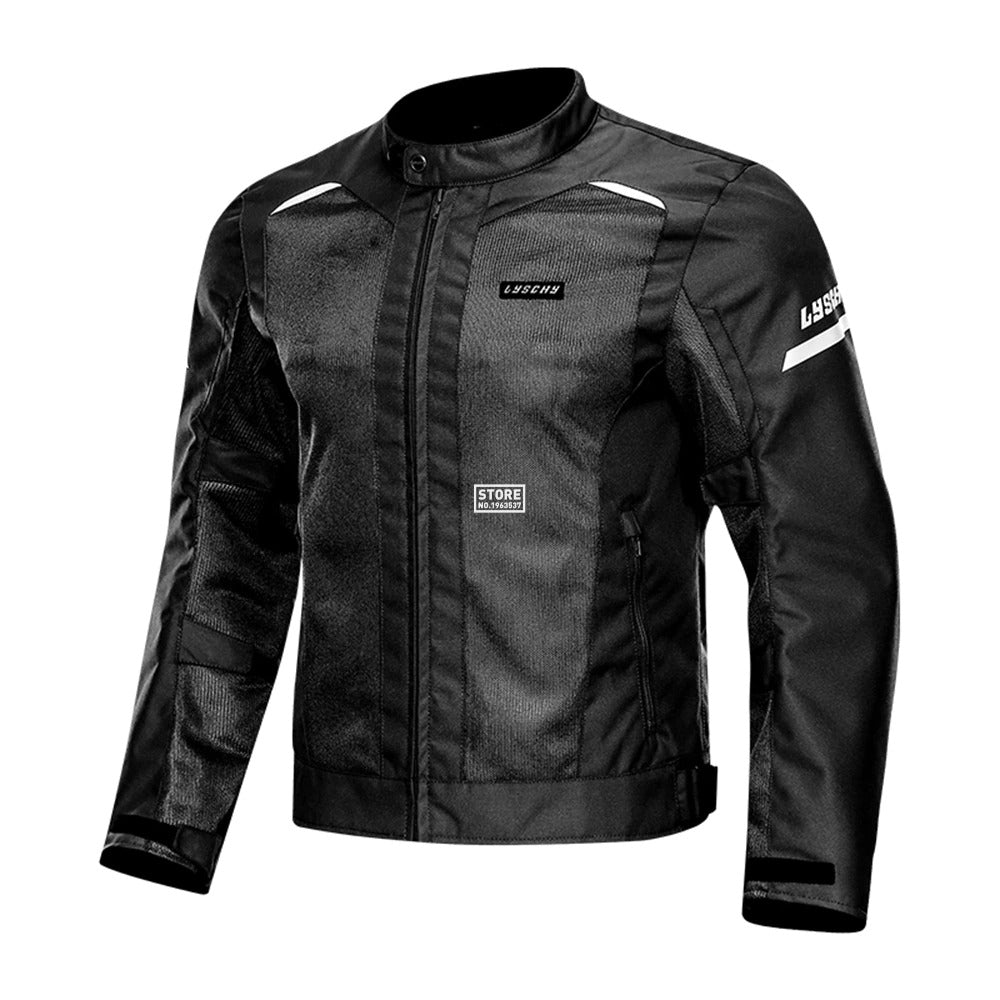 Men's windproof motorcycle jacket with UV protection and modern design in classic black color.